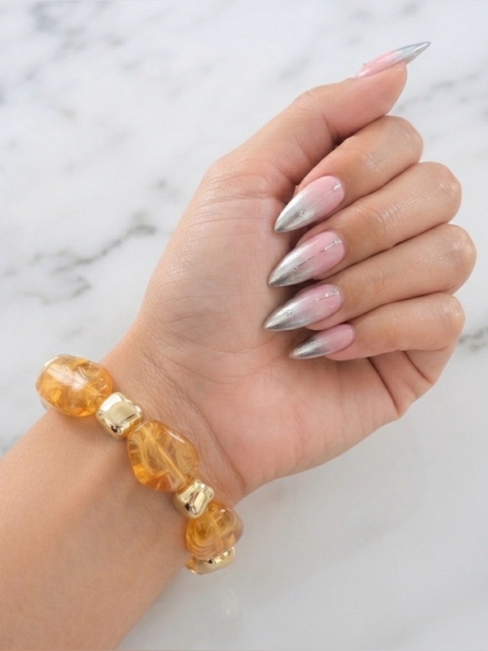 Golden Amber-Style Resin Nugget Stretch Bracelet